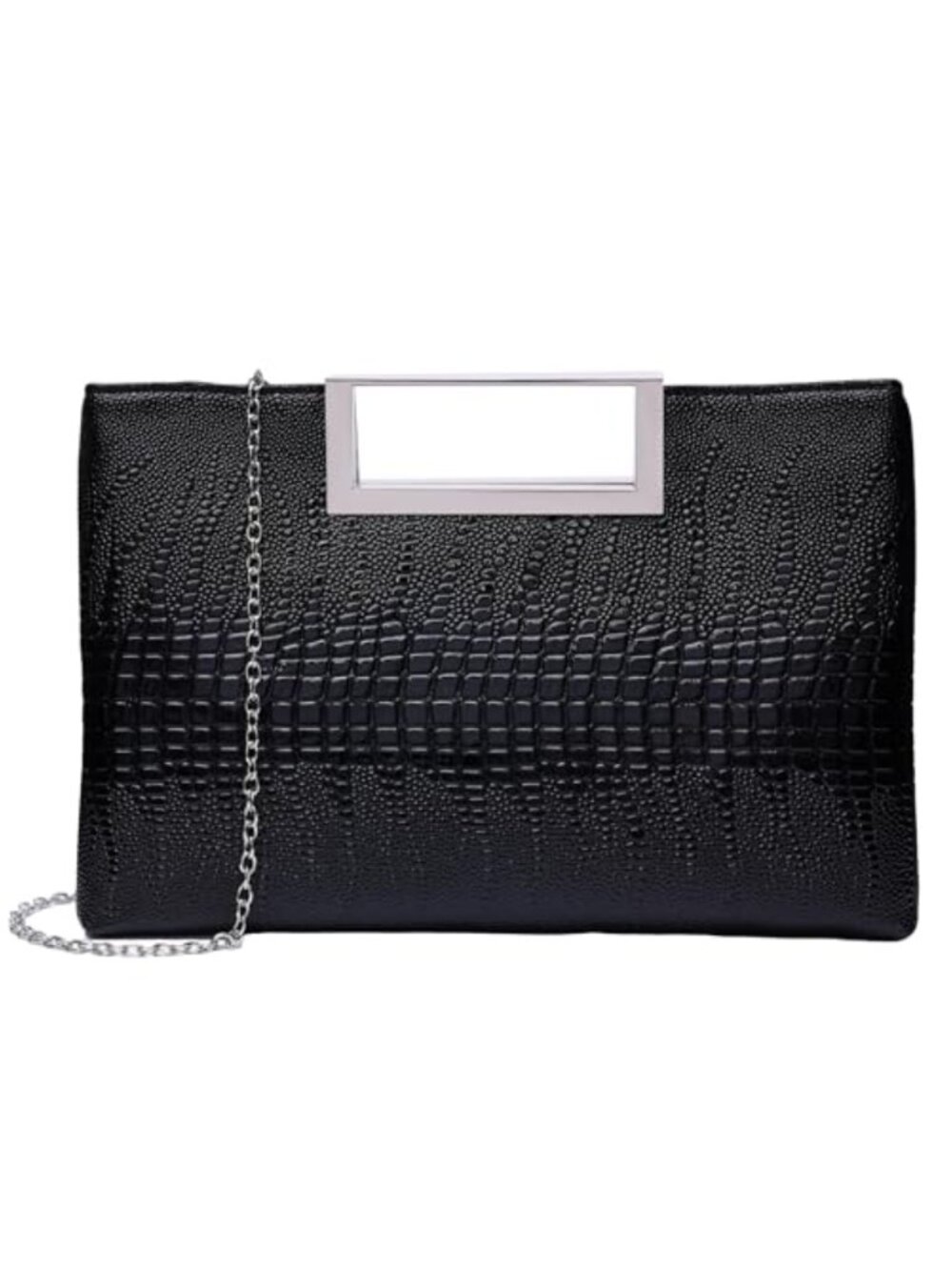 PU Leather Handle Clutch for Wedding Party Evening Bag with Detachable Chain